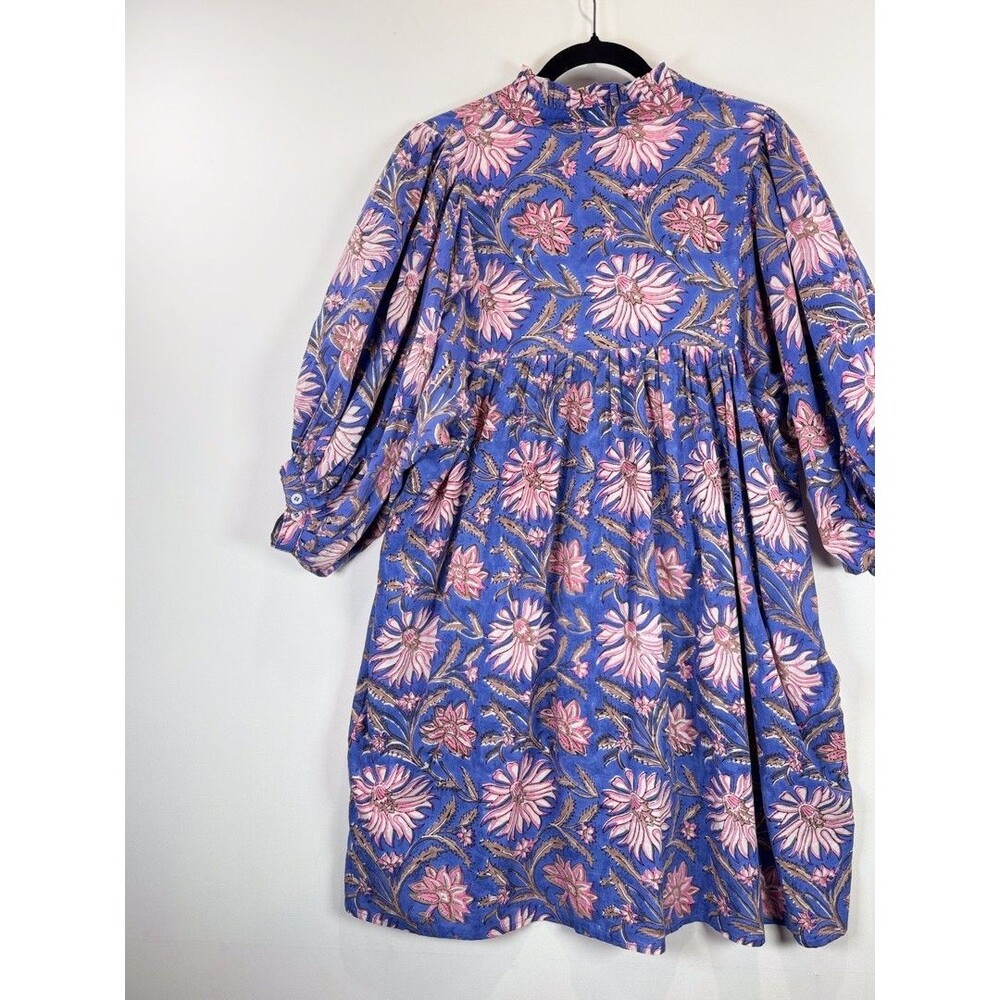 Sur La Vague Mini Dress Purple Blouse Mini Floral V Neck Puff Sleeve Boho M/L - Picture 9 of 11